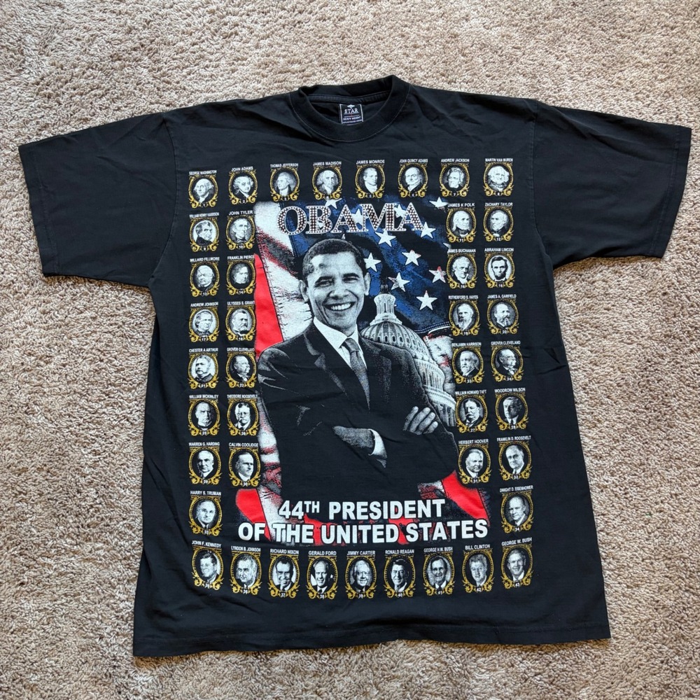 Star Black Barack Obama 44th President T-Shirt Large